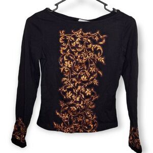 Beware Y2K Glitter Floral Long Sleeve Top size Medium